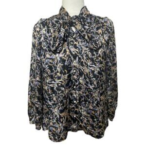 ROPE EUC European floral print blouse with neck tie and pearl buttons size 6